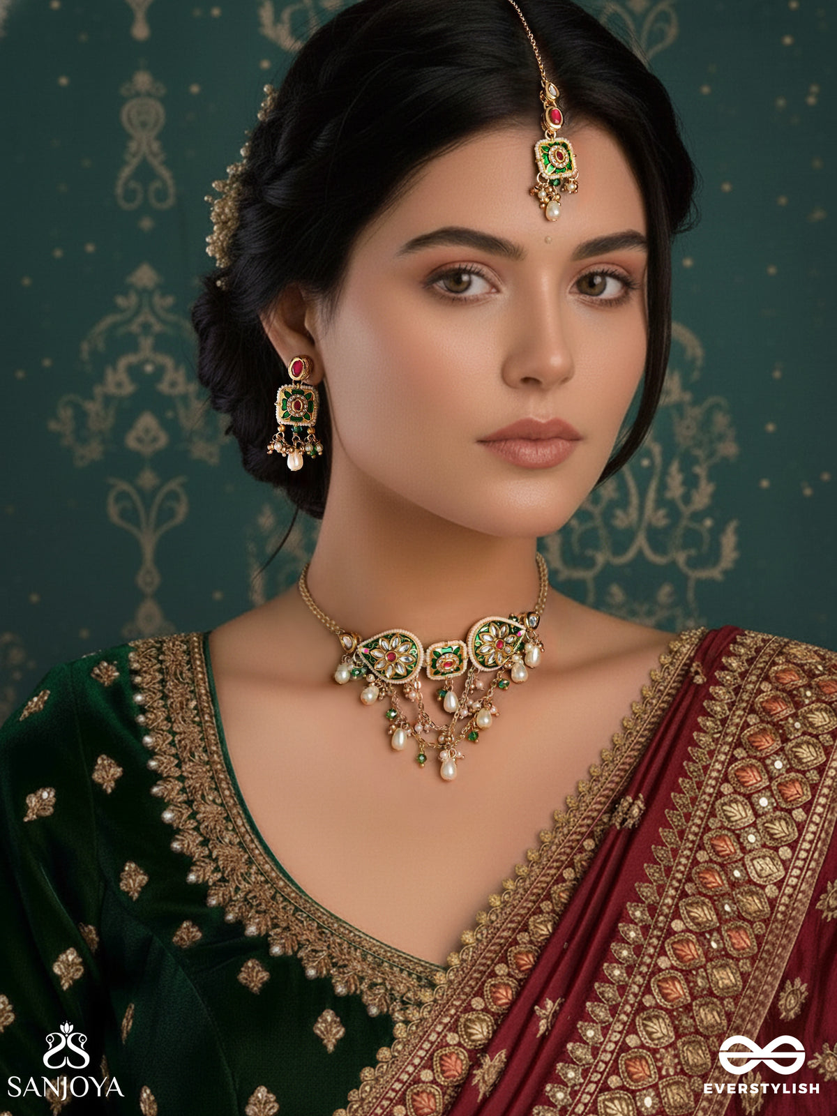 Vandevi - Goddess Of The Forest - Graceful Kundan Set With Neckpiece, Earrings And Maangtika