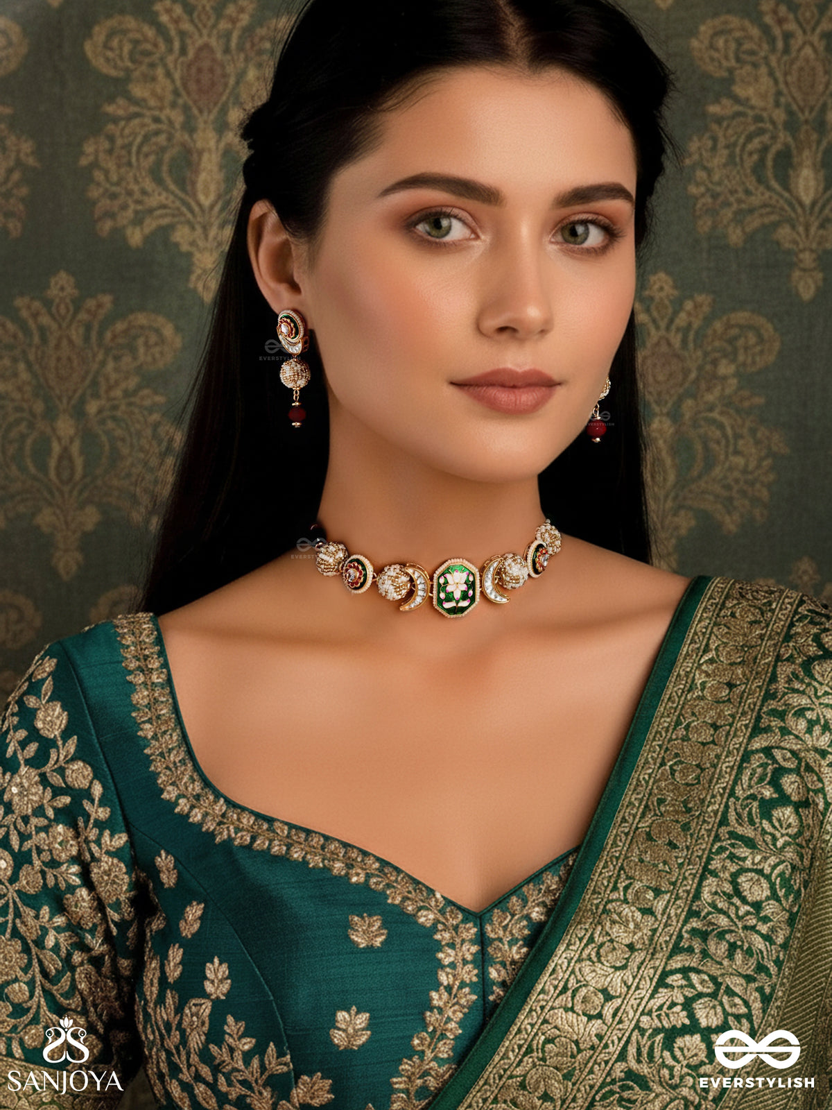 Shashiratna - Moon Gem - Minimalistic Kundan Set With Neckpiece And Earrings