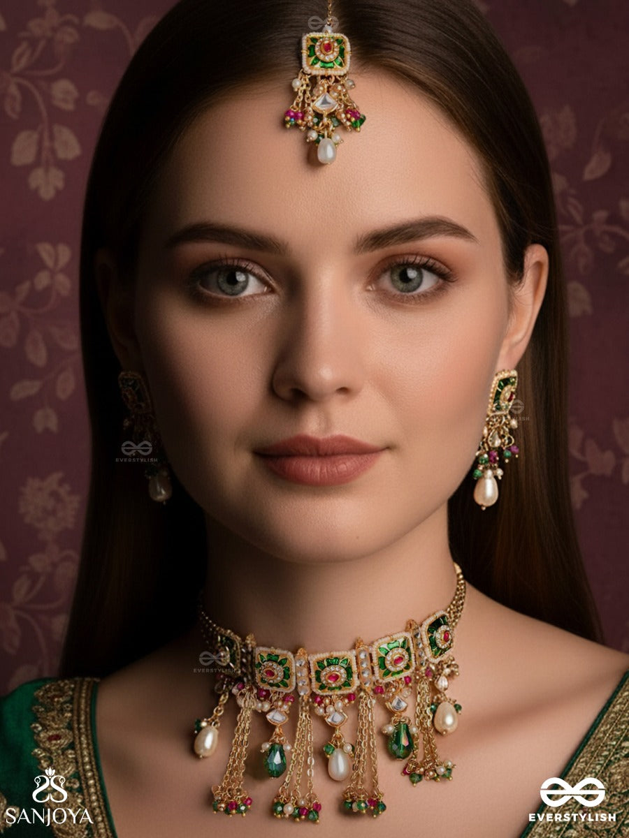 Raniraga - Queen's Melody- Exquisite Kundan Set With Neckpiece, Earrings And Maangtika