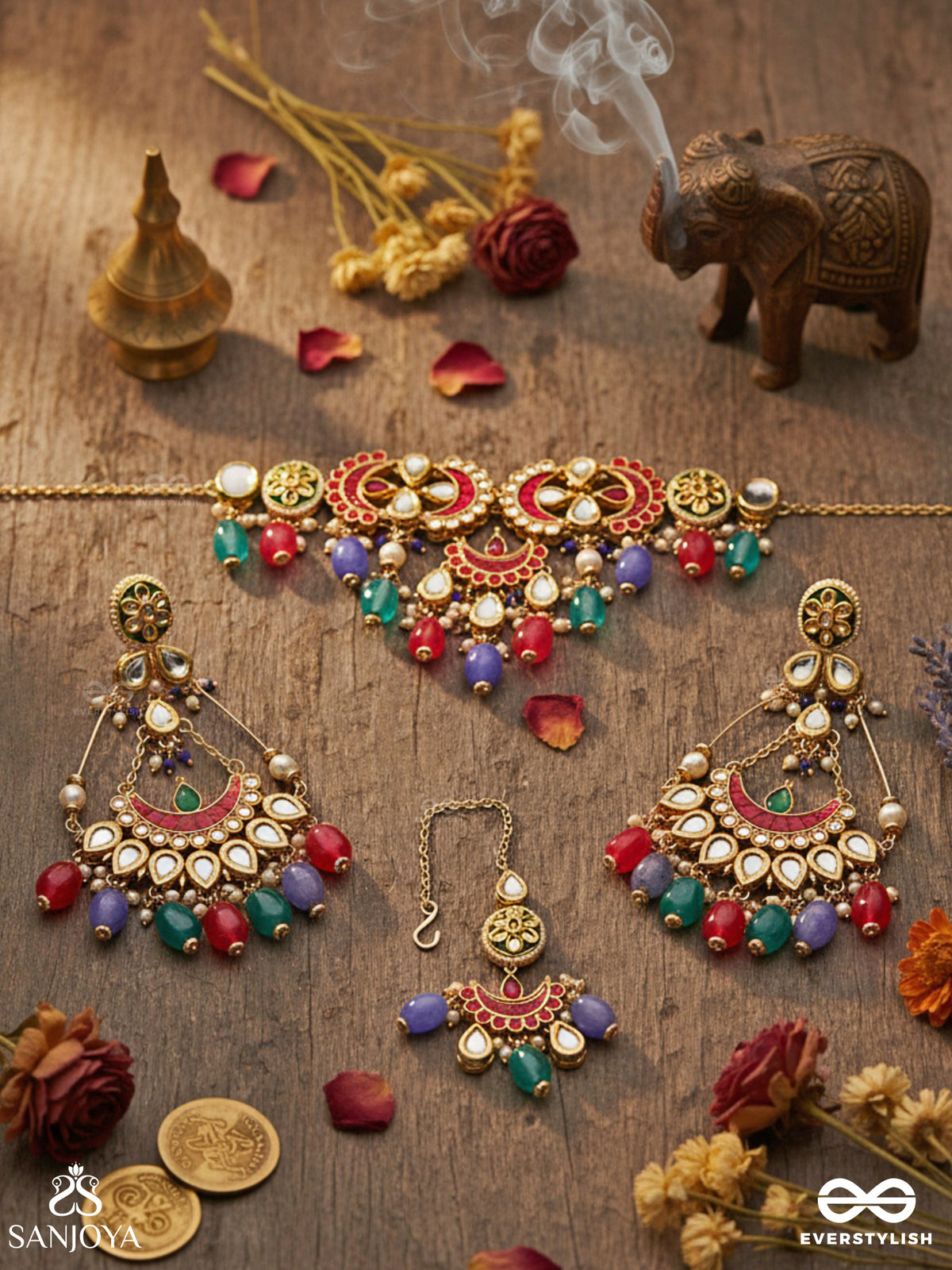 Rangamaya - Filled With Colors - Intricate Kundan Set With Neckpiece, Earrings And Maangtika