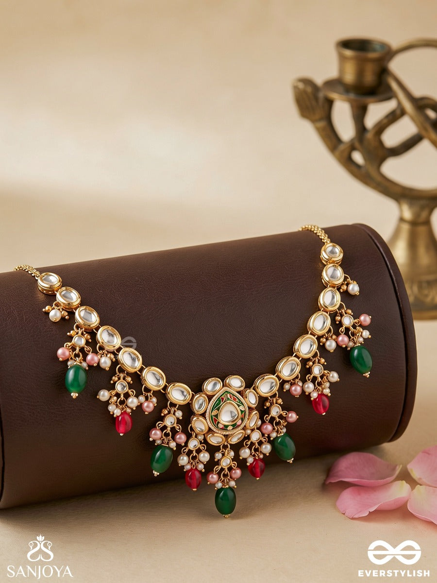 Kiranmala - Garland Of Rays- Exquisite Enamelled Kundan Necklace With Multicolored Drops And Pearls