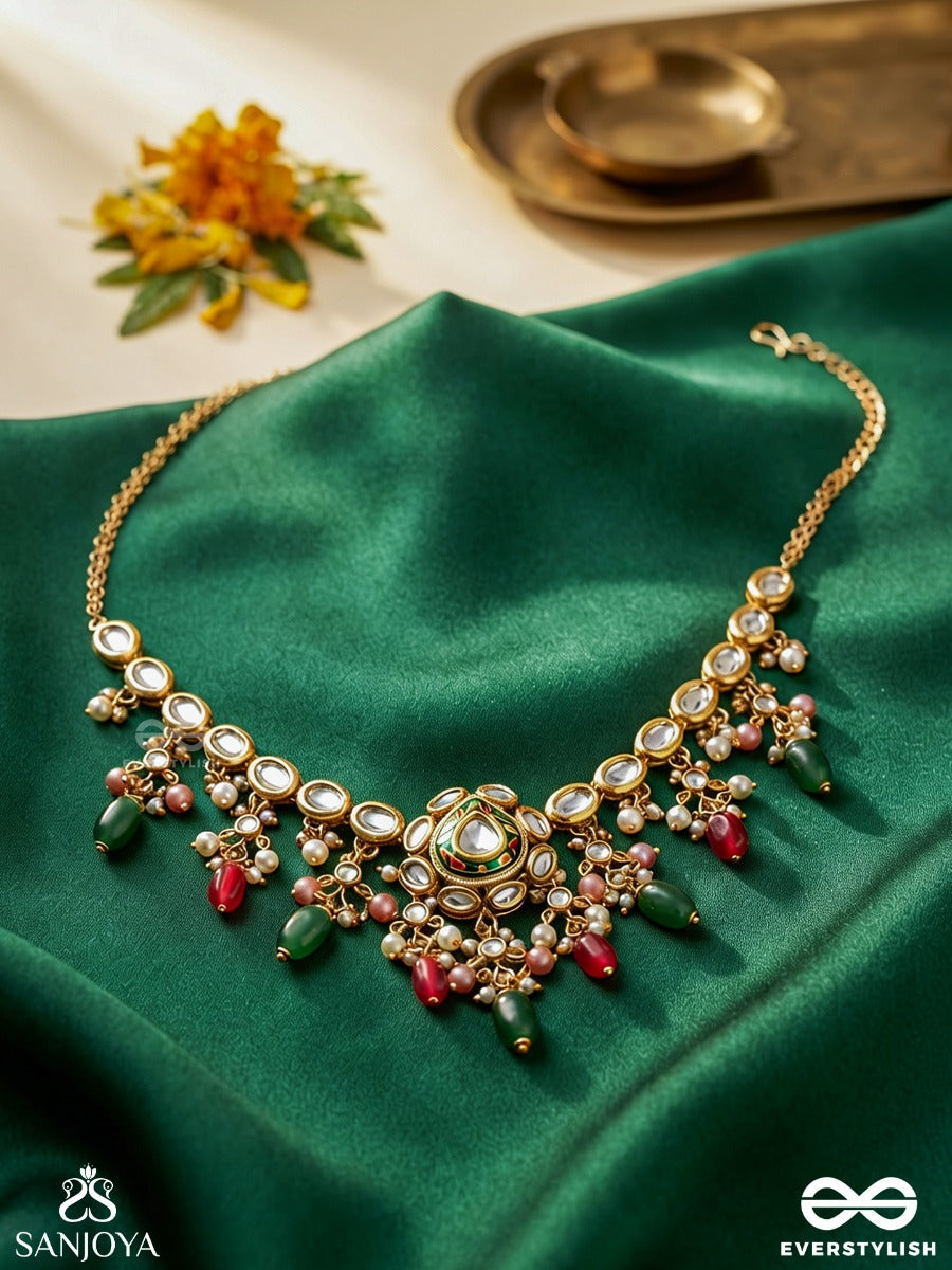 Kiranmala - Garland Of Rays- Exquisite Enamelled Kundan Necklace With Multicolored Drops And Pearls