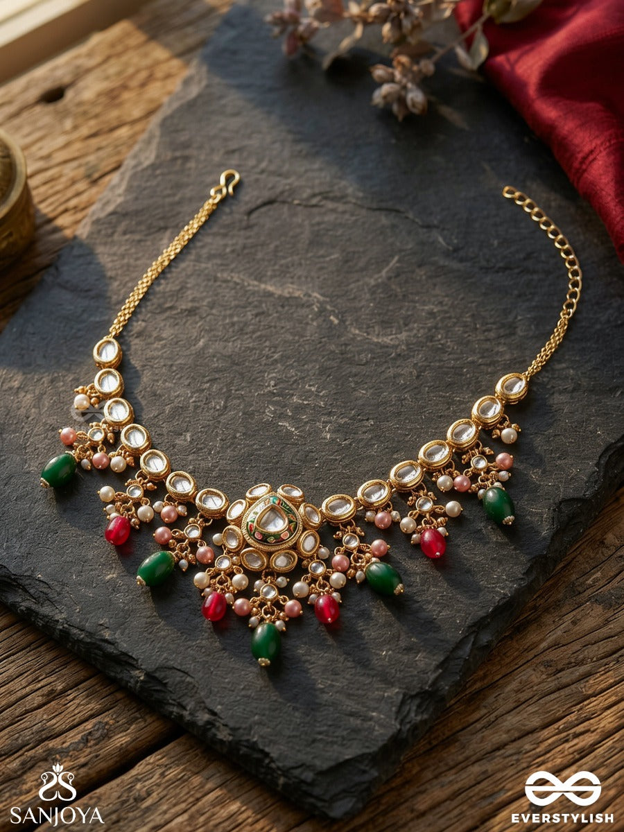 Kiranmala - Garland Of Rays- Exquisite Enamelled Kundan Necklace With Multicolored Drops And Pearls