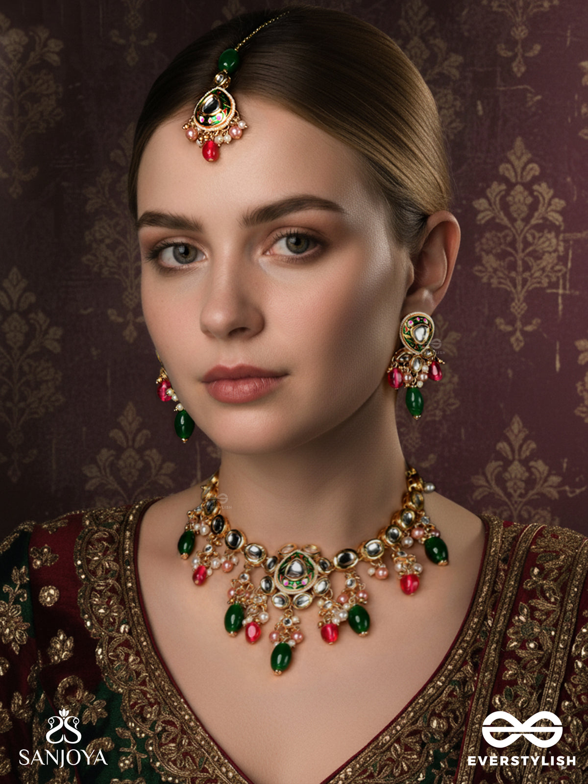 Kiranmala - Garland Of Rays- Exquisite Kundan Set With Neckpiece, Earrings And Maangtika