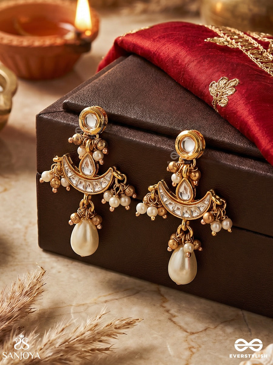 Shashibimb - Reflection Of The Moon - Kundan Earrings Adorned With Pearl Drop And Gold Accents