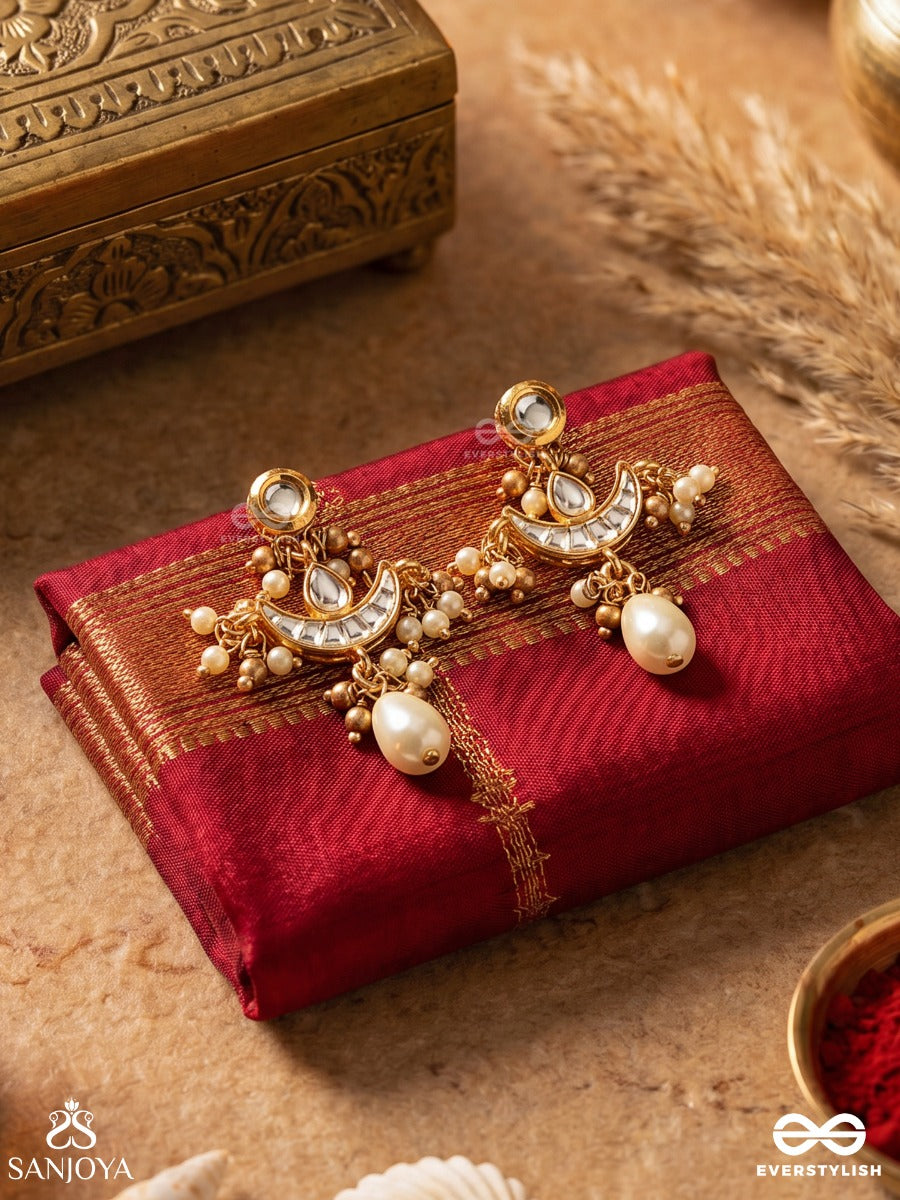 Shashibimb - Reflection Of The Moon - Kundan Earrings Adorned With Pearl Drop And Gold Accents