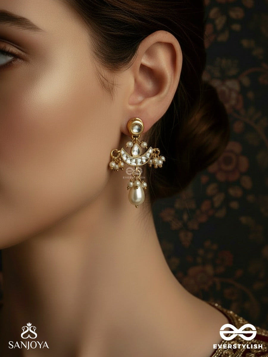 Shashibimb - Reflection Of The Moon - Kundan Earrings Adorned With Pearl Drop And Gold Accents