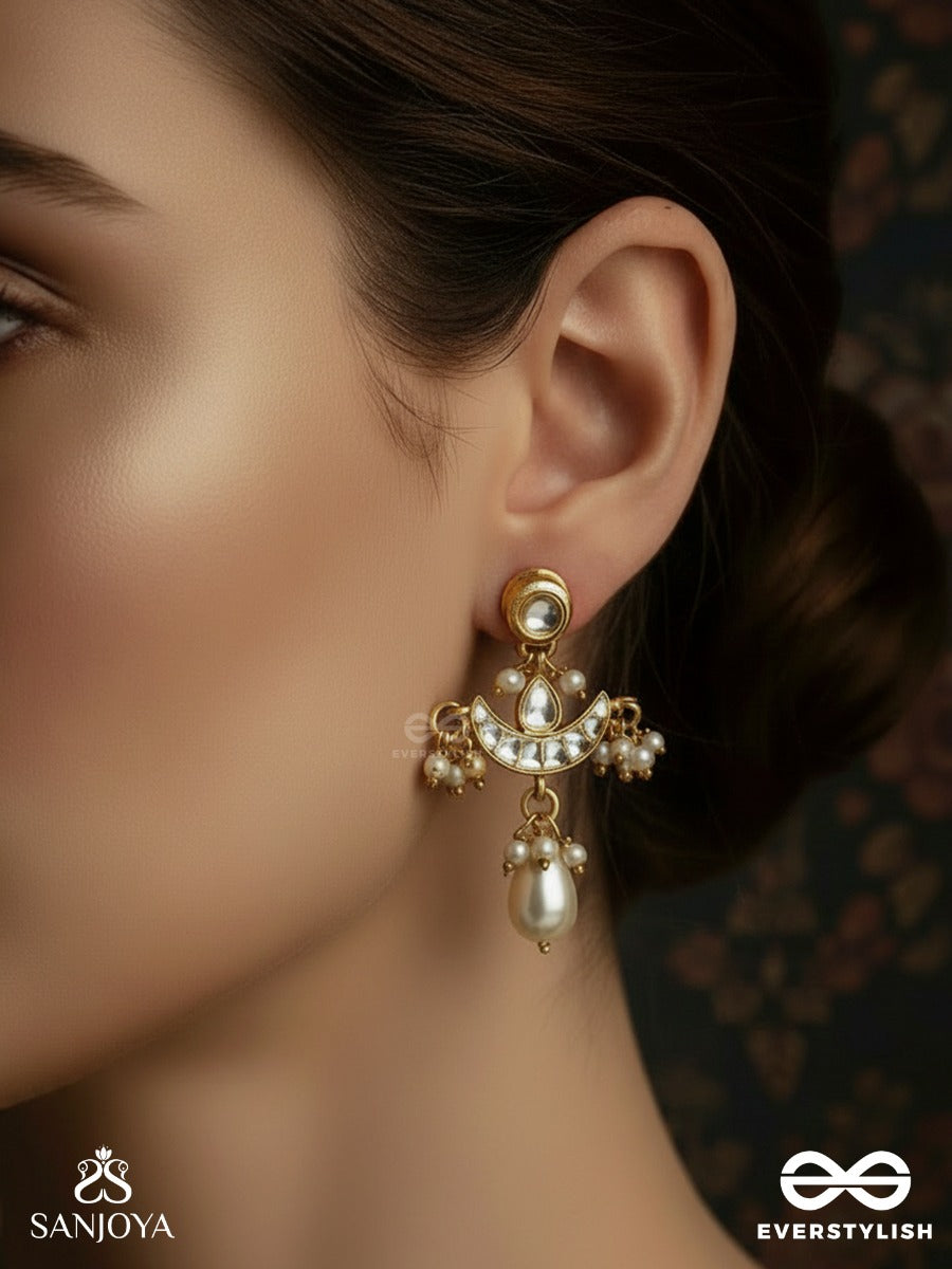 Shashibimb - Reflection Of The Moon - Kundan Earrings Adorned With Pearl Drop And Gold Accents