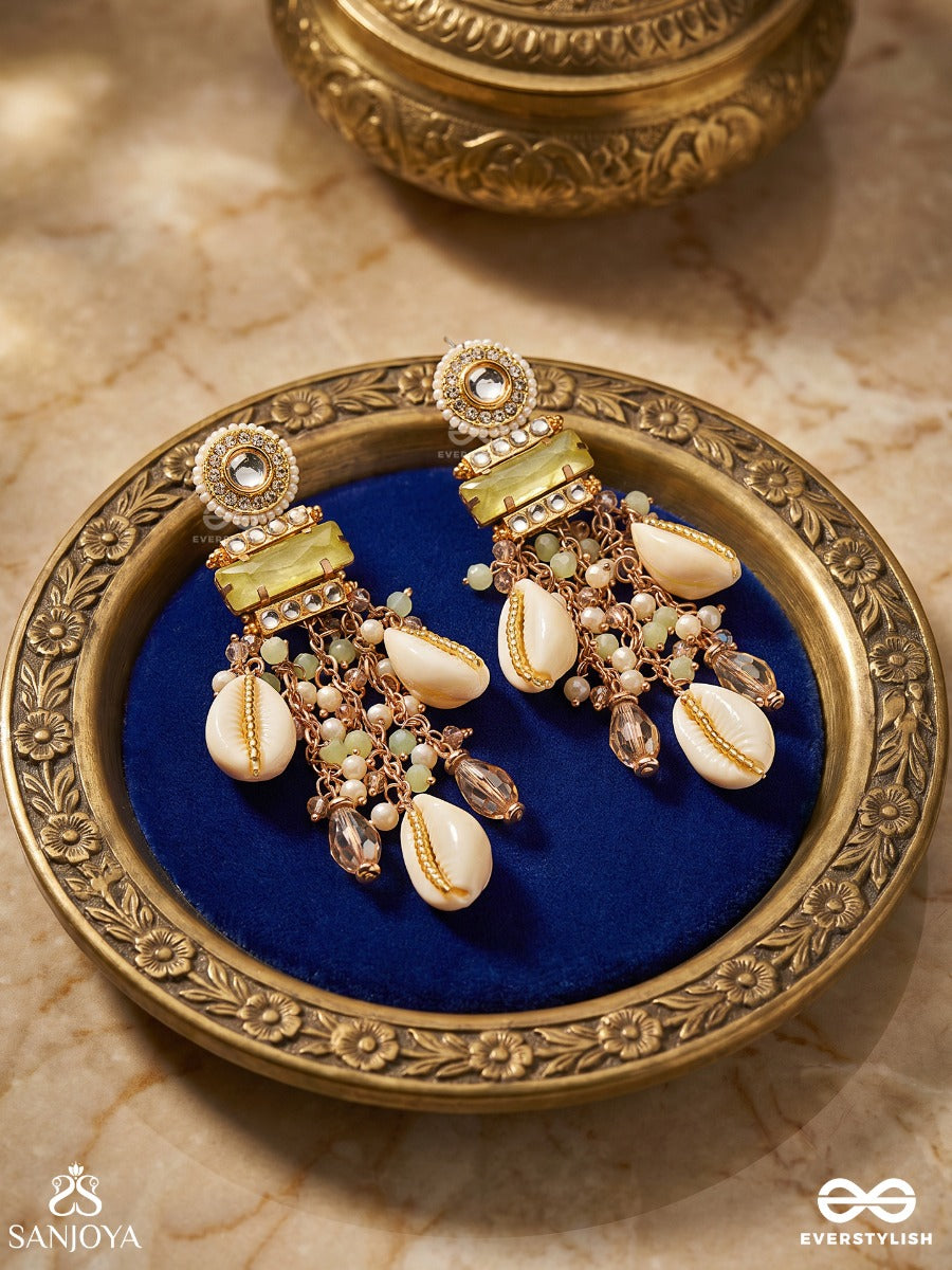Shaankh Sundari - Conch-Like Beauty - Kundan Pastel Earrings With Pearls, Shells And Gemstones