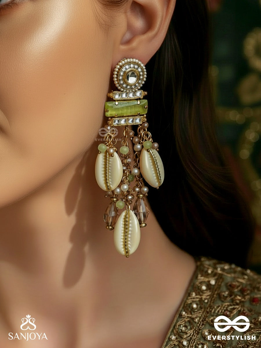 Shaankh Sundari - Conch-Like Beauty - Kundan Pastel Earrings With Pearls, Shells And Gemstones