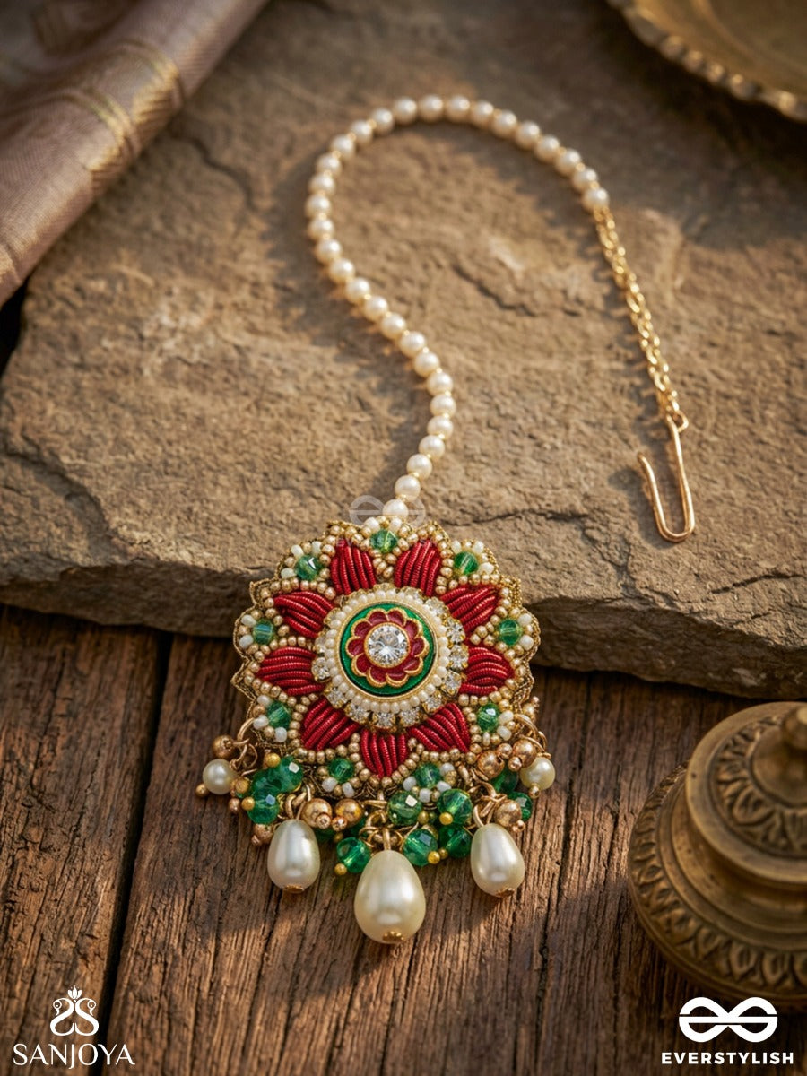 Sindoori Shobha - Vermilion Splendor - Traditional Maangtika With Stones, Beads And Pearls