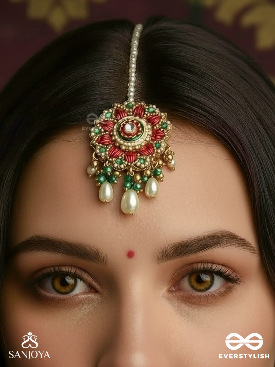Sindoori Shobha - Vermilion Splendor - Traditional Maangtika With Stones, Beads And Pearls