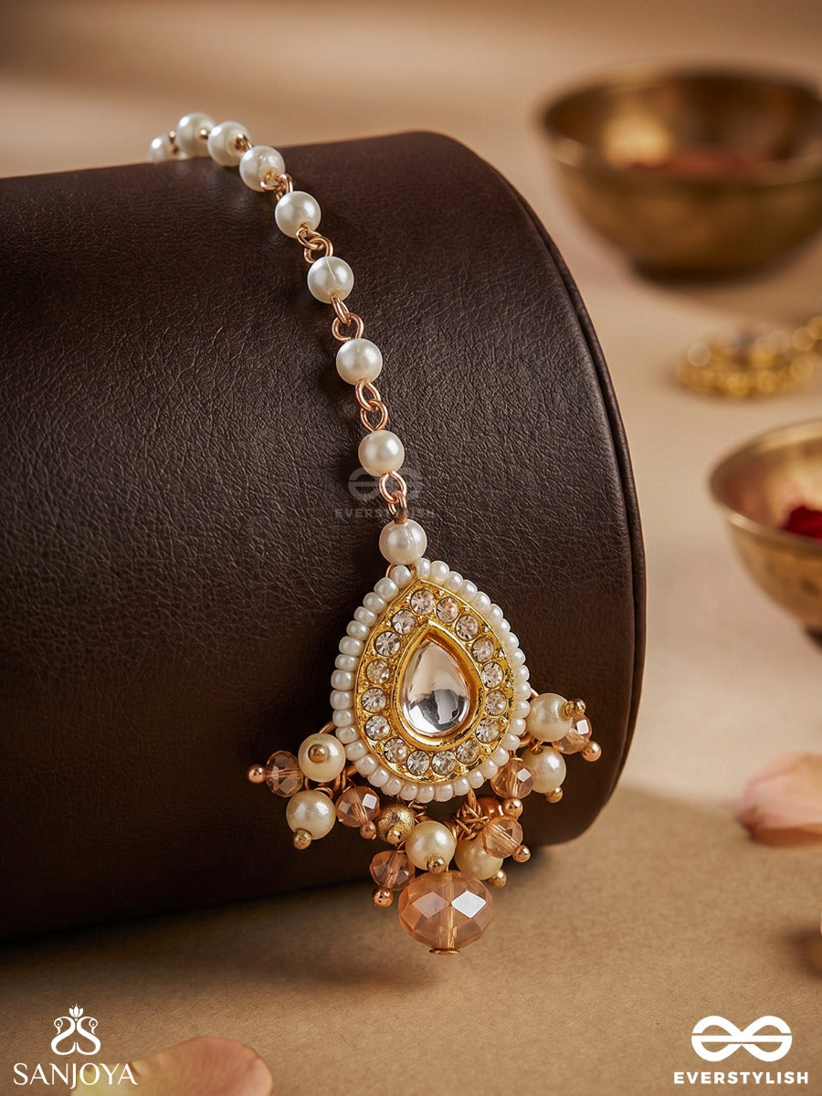 Rudranika - Divine Fierce Beauty - Delicate Maangtika With Embellished Pendant And Dangling Drop Details
