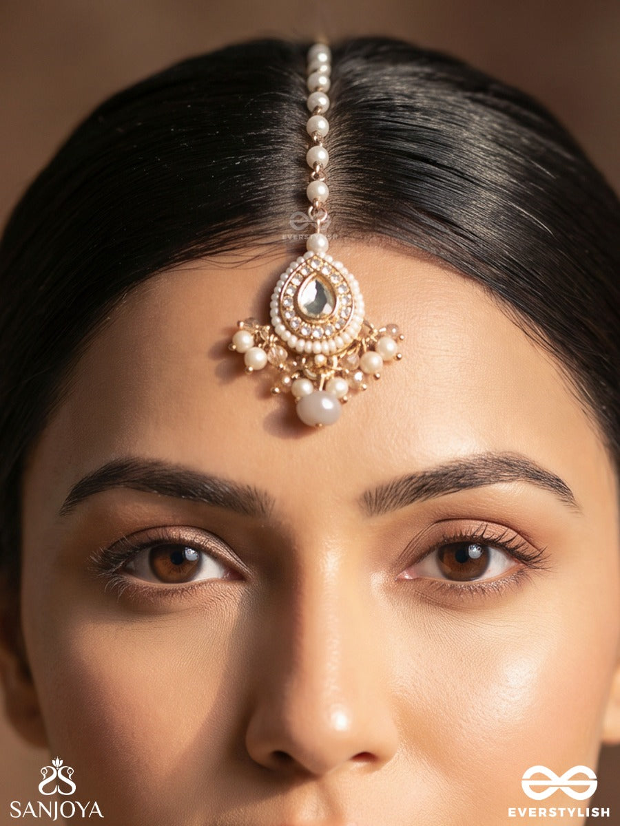 Rudranika - Divine Fierce Beauty - Delicate Maangtika With Embellished Pendant And Dangling Drop Details