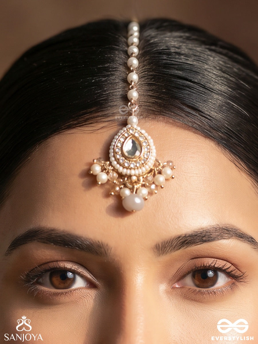 Rudranika - Divine Fierce Beauty - Delicate Maangtika With Embellished Pendant And Dangling Drop Details