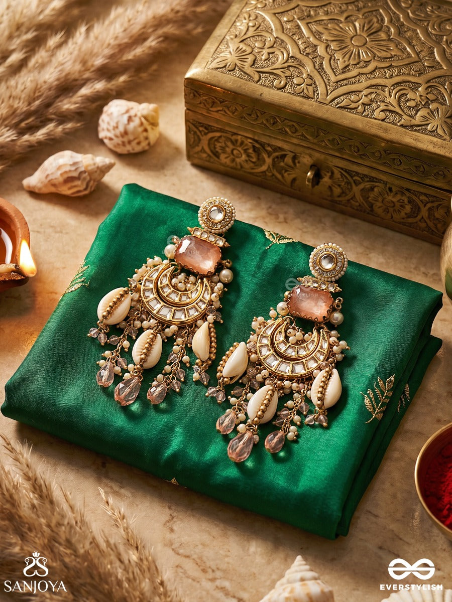 Kamalya - Lotus-Like Beauty - Earrings With Lotus Motifs, Pink Beads And Pearl Drops