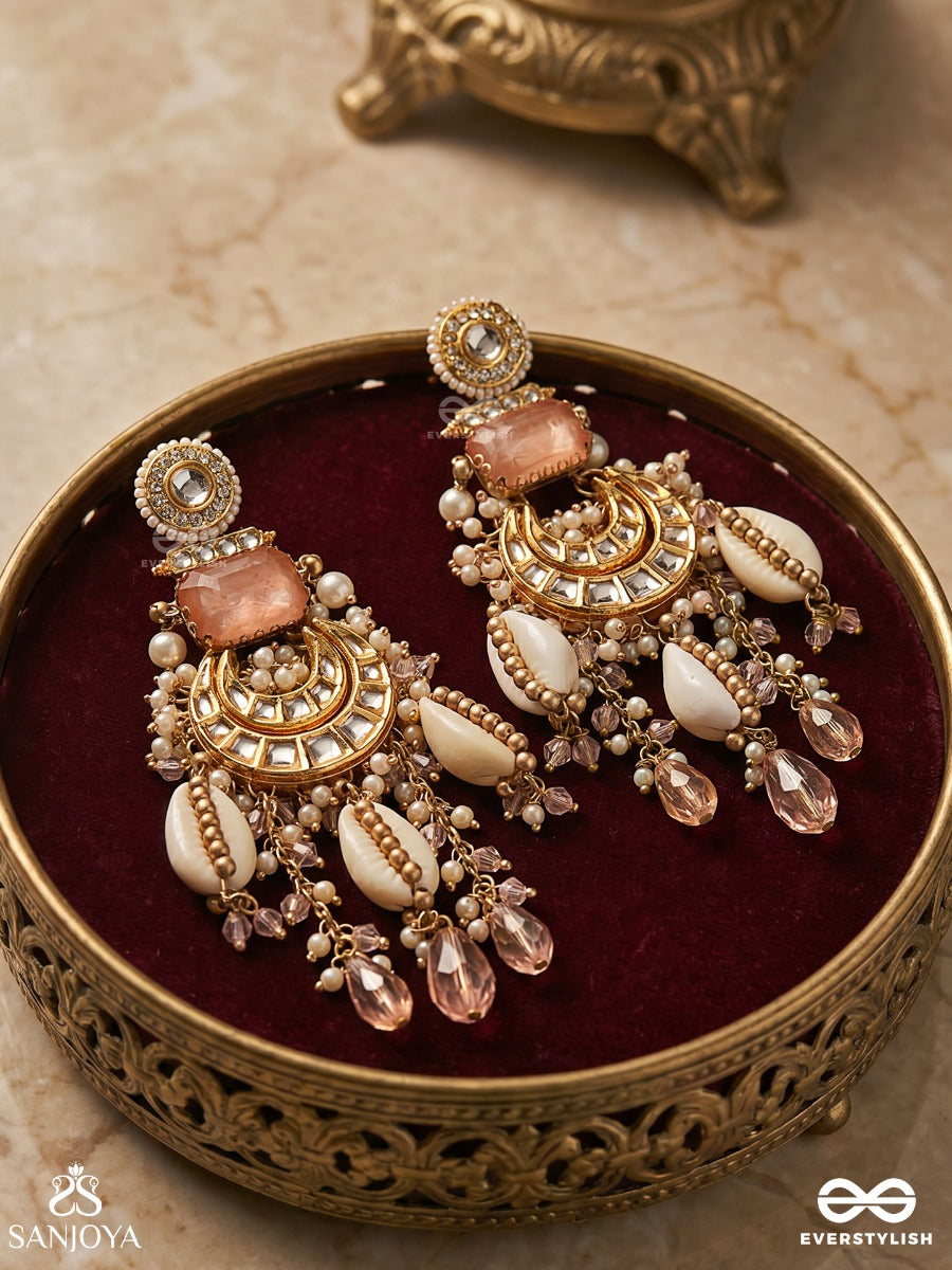 Kamalya - Lotus-Like Beauty - Earrings With Lotus Motifs, Pink Beads And Pearl Drops