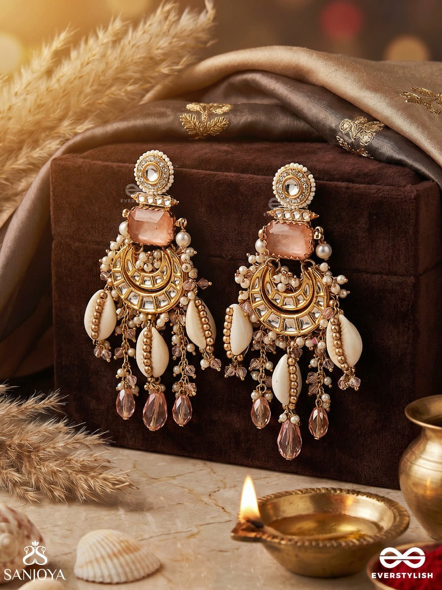 Kamalya - Lotus-Like Beauty - Earrings With Lotus Motifs, Pink Beads And Pearl Drops