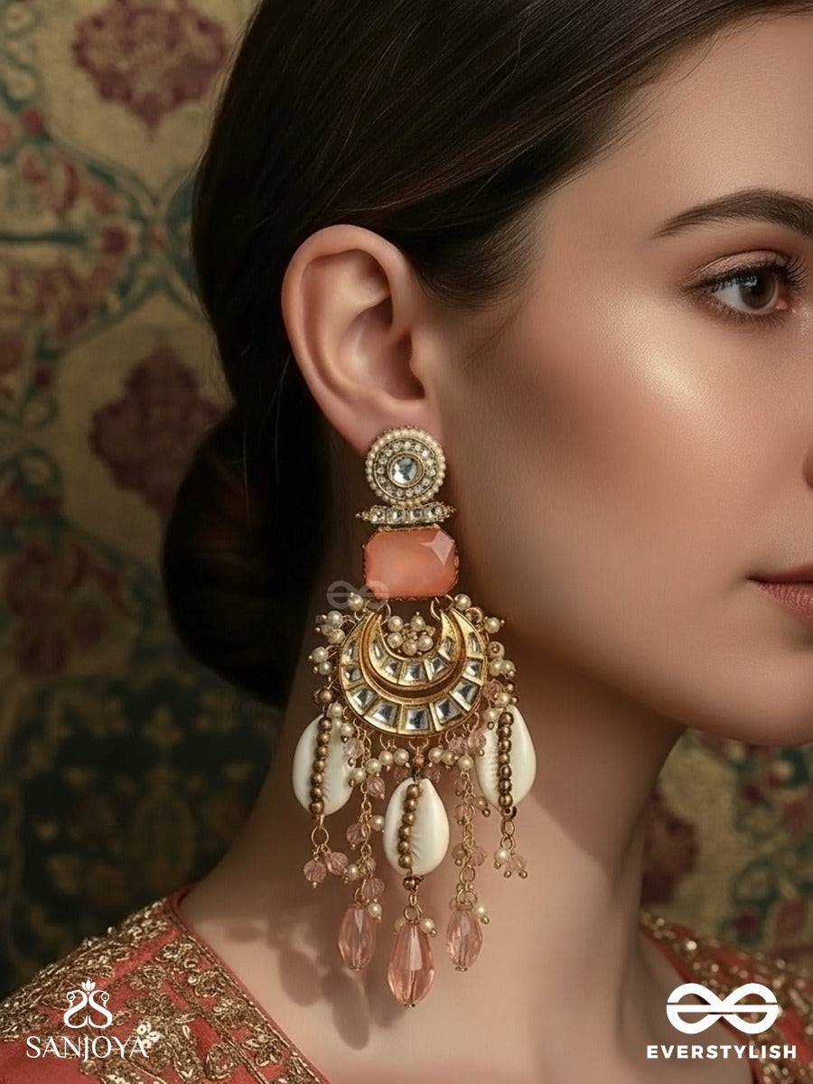 Kamalya - Lotus-Like Beauty - Earrings With Lotus Motifs, Pink Beads And Pearl Drops