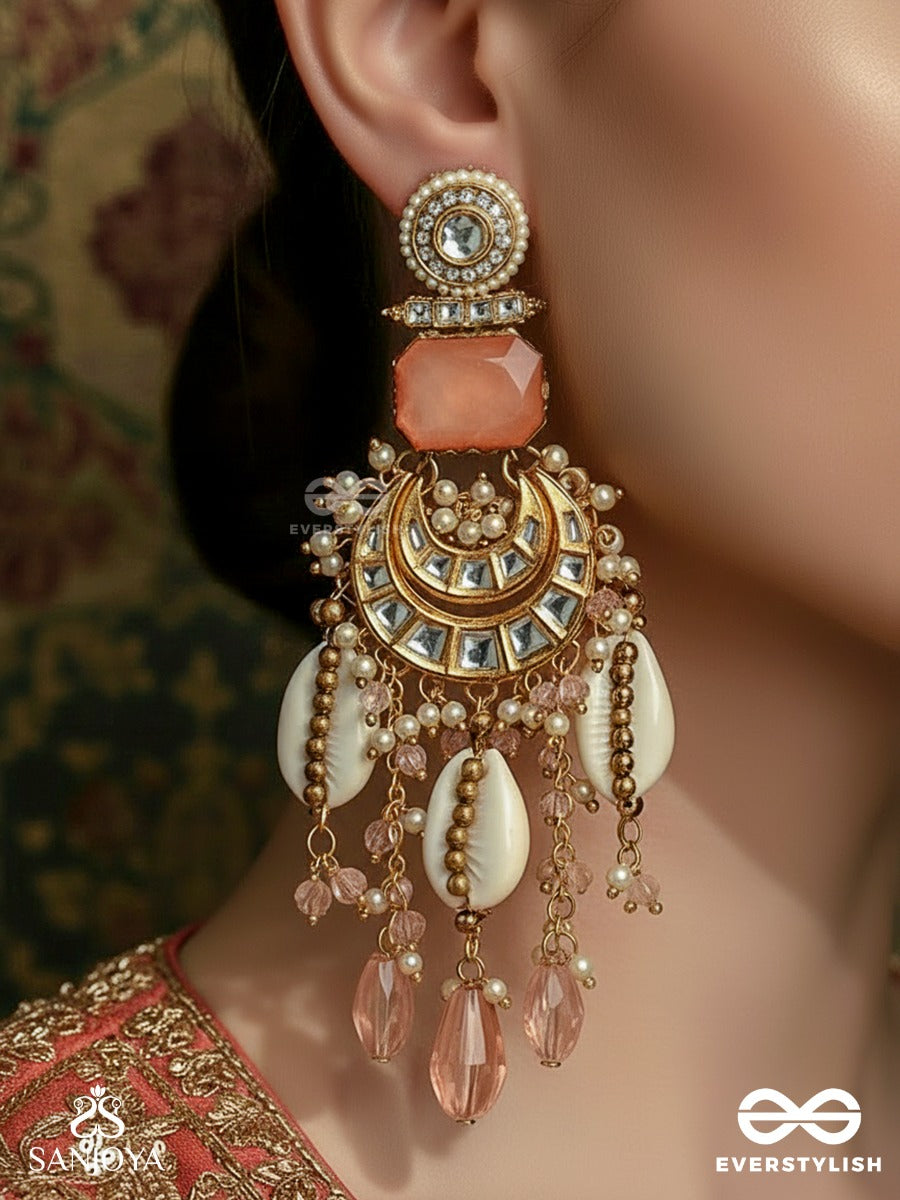 Kamalya - Lotus-Like Beauty - Earrings With Lotus Motifs, Pink Beads And Pearl Drops