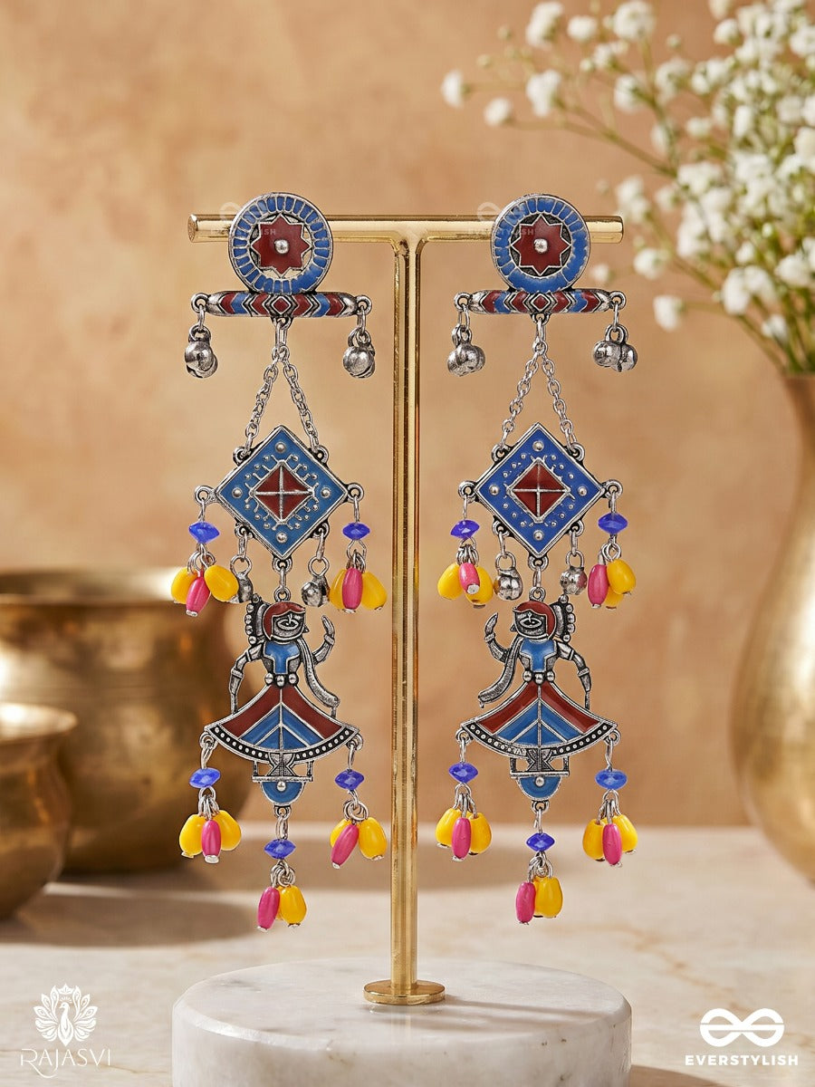 Rangriti- Multicoloured Oxidised Jodhpuri Jhumkas
