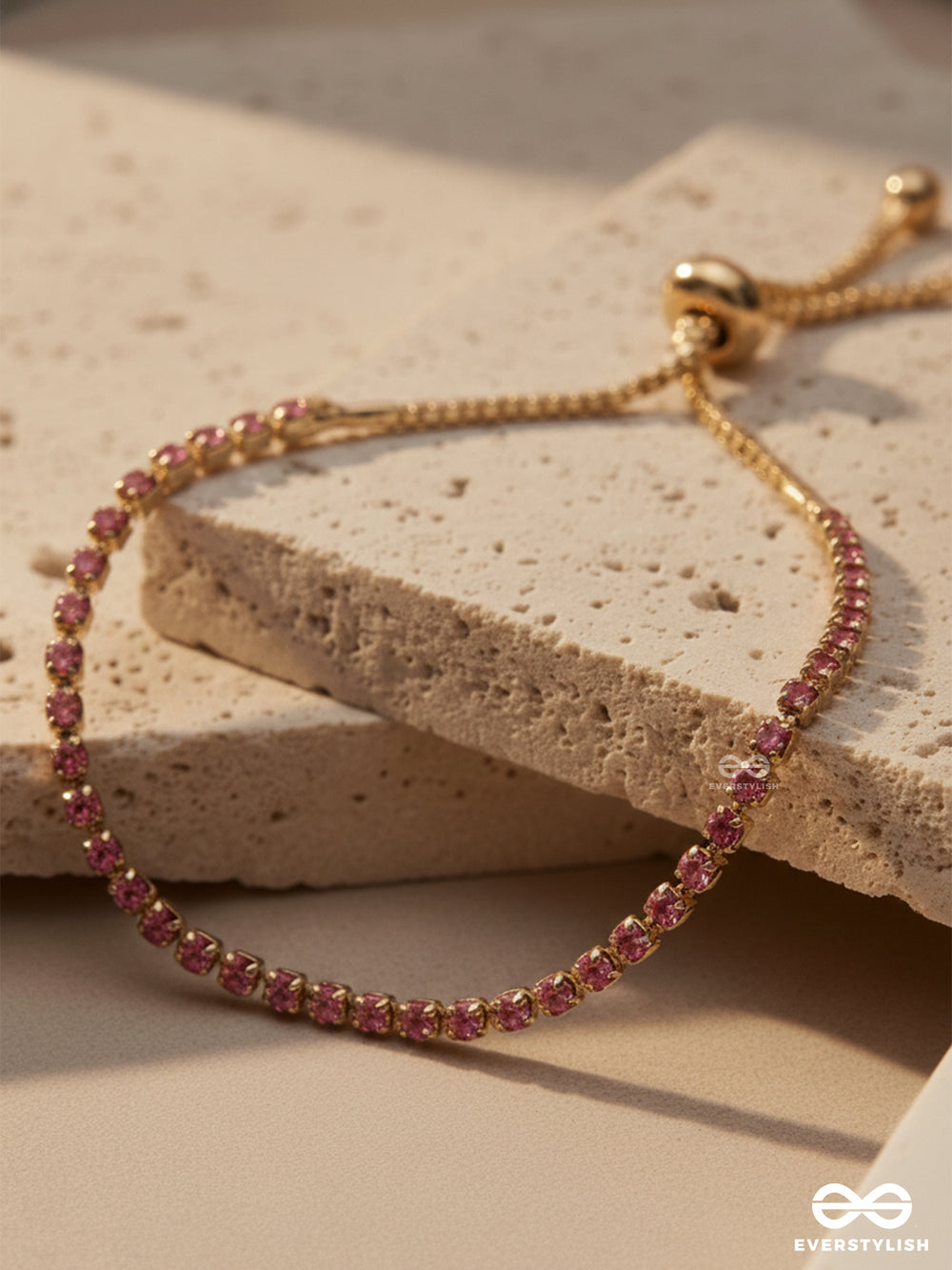 Cheery Lush - Pink Gem And Gold Tennis Bracelet