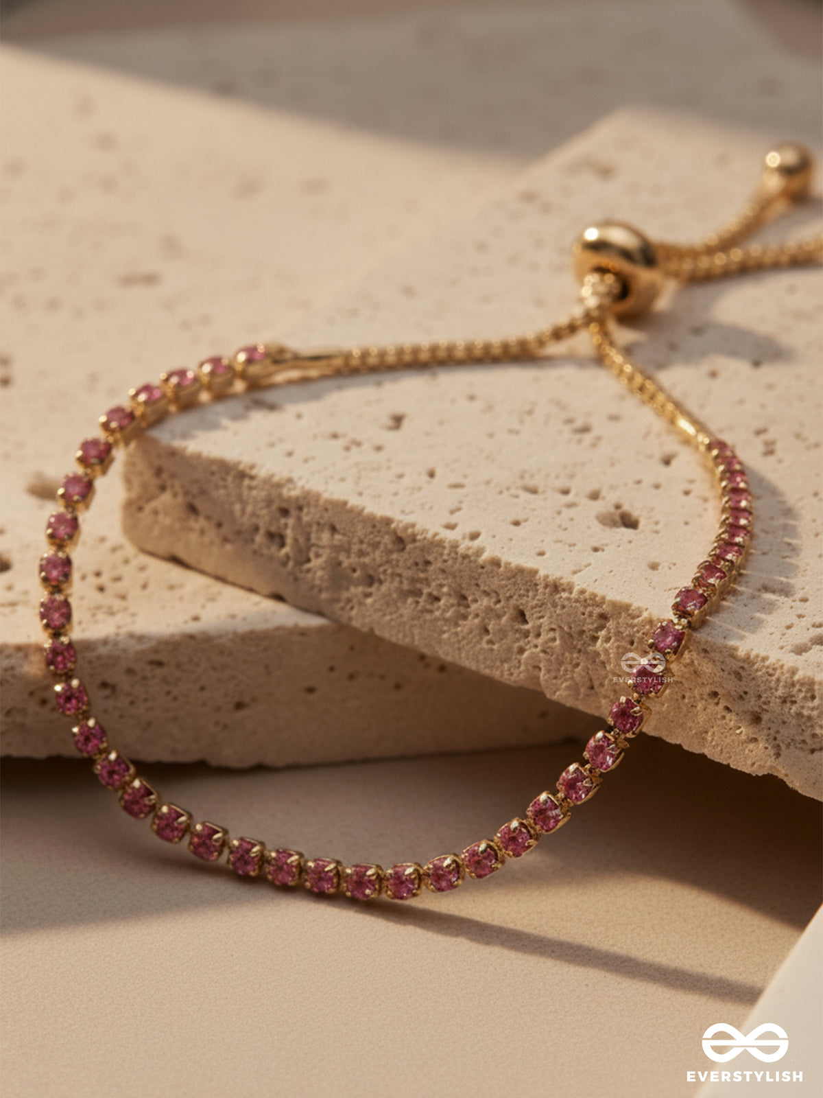 Cheery Lush - Pink Gem And Gold Tennis Bracelet