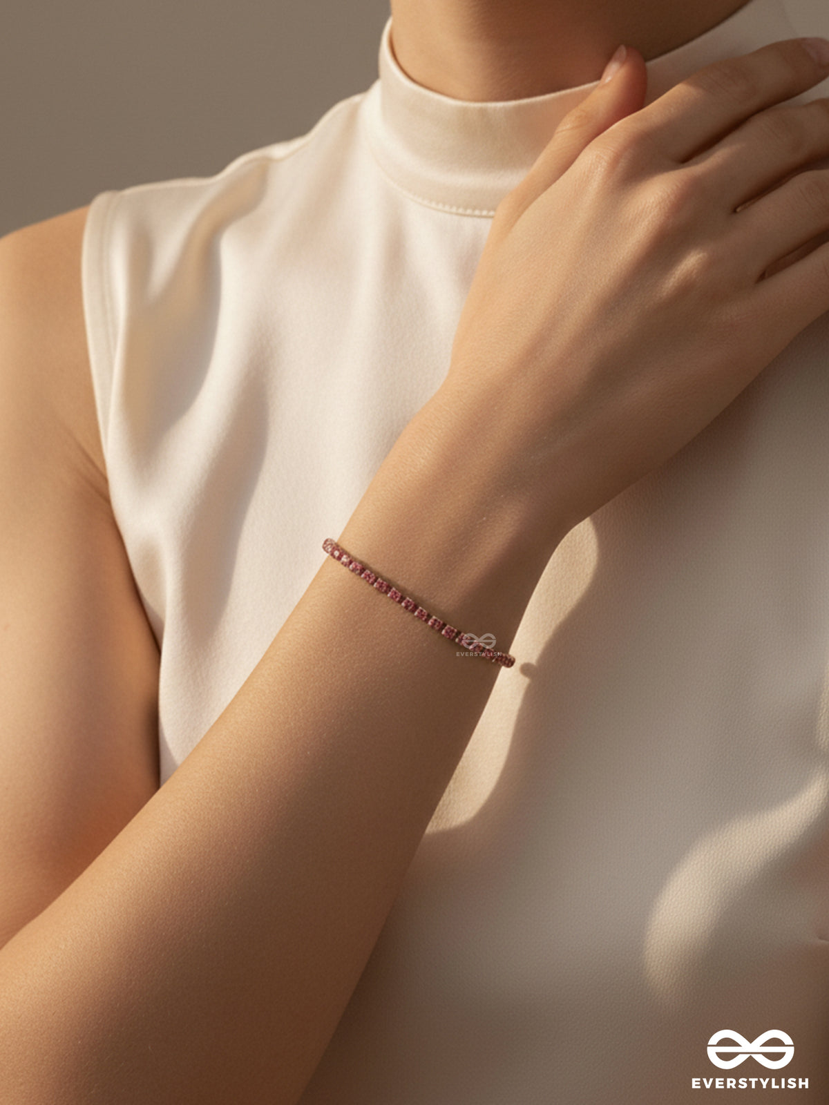 Cheery Lush - Pink Gem And Gold Tennis Bracelet