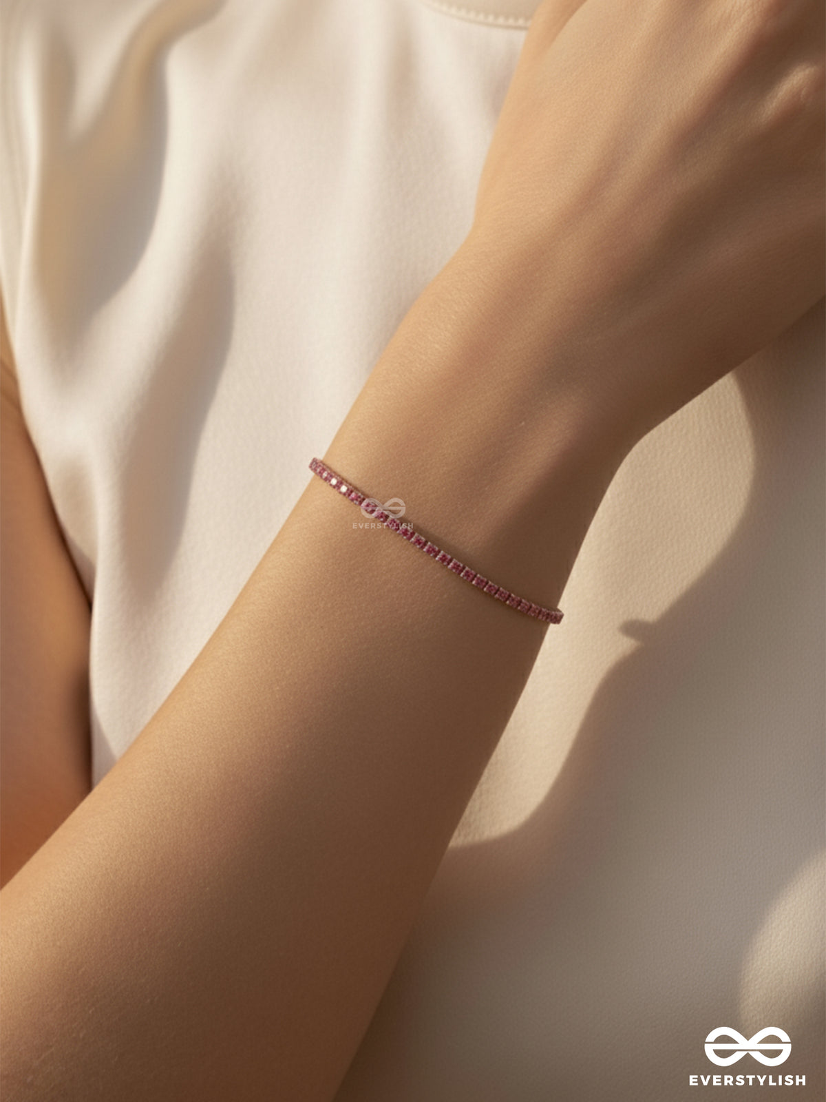 Cheery Lush - Pink Gem And Gold Tennis Bracelet