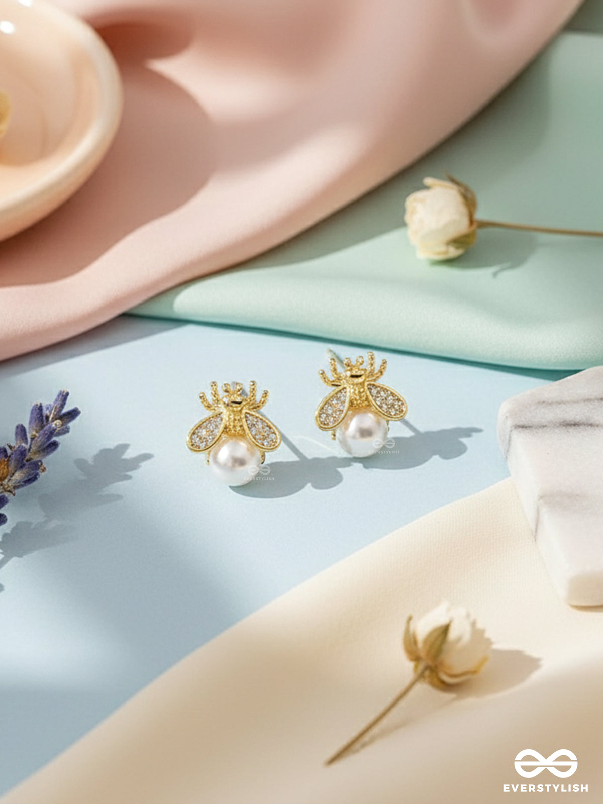 Bee Bloom- Charming Bee Studs With Dainty Pearl