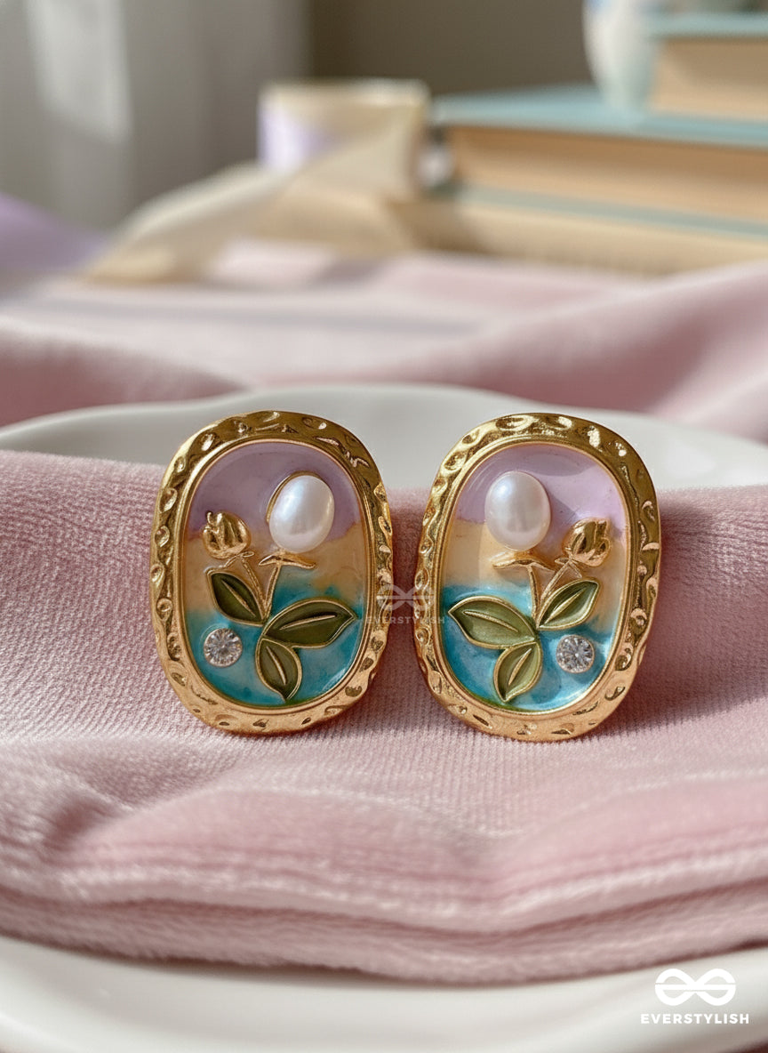 Floral Muse- Statement Earrings With Embossed Flowers And Pearls