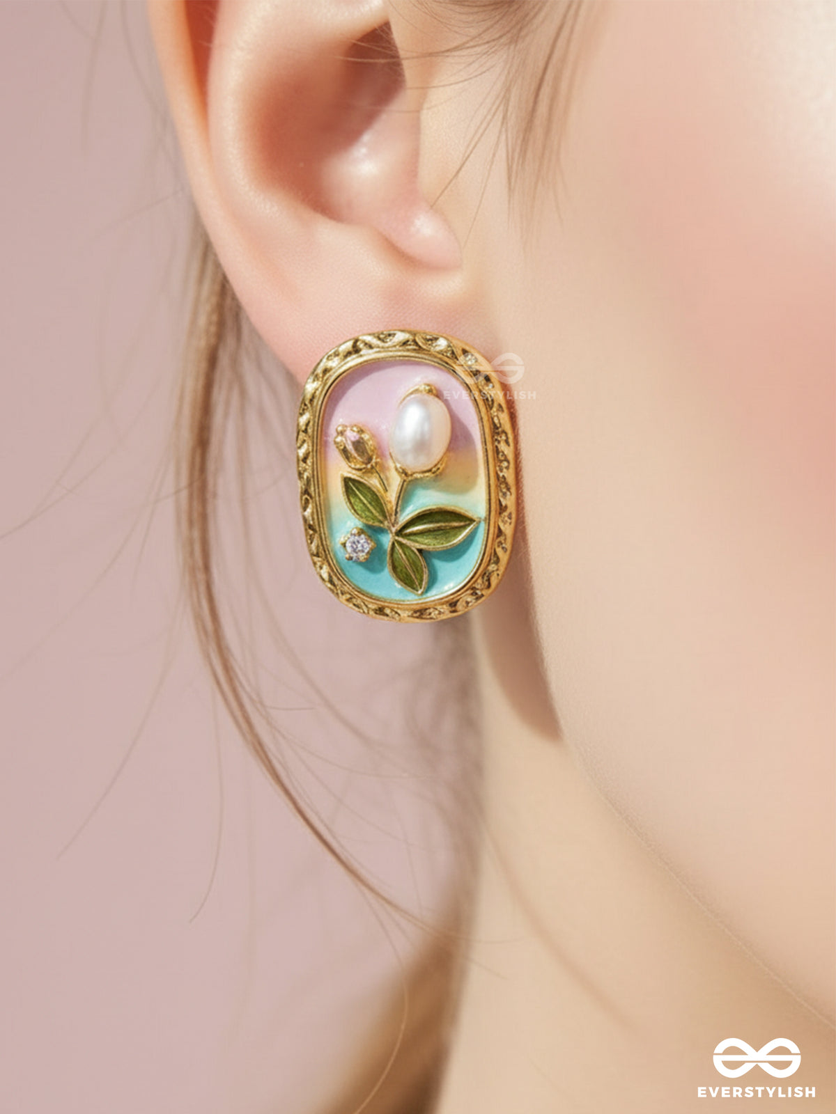 Floral Muse- Statement Earrings With Embossed Flowers And Pearls