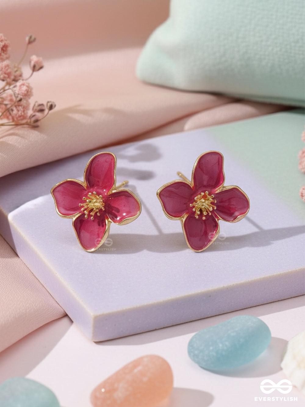 Rose Glow- Vibrant Petal Stud Earrings