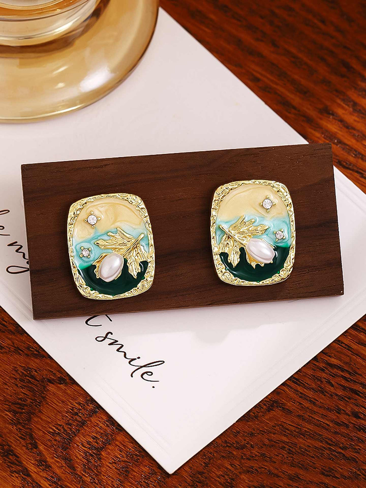 Nature Glow- Enamel Drenched Floral Drops Earrings