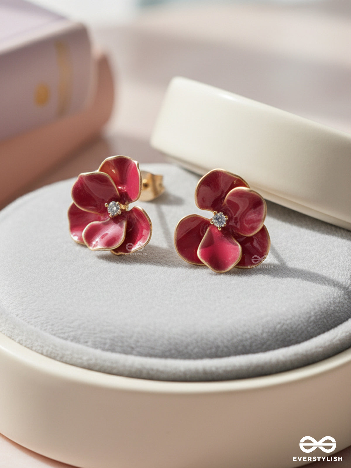 Ruby Petals- Textured Floral Studs