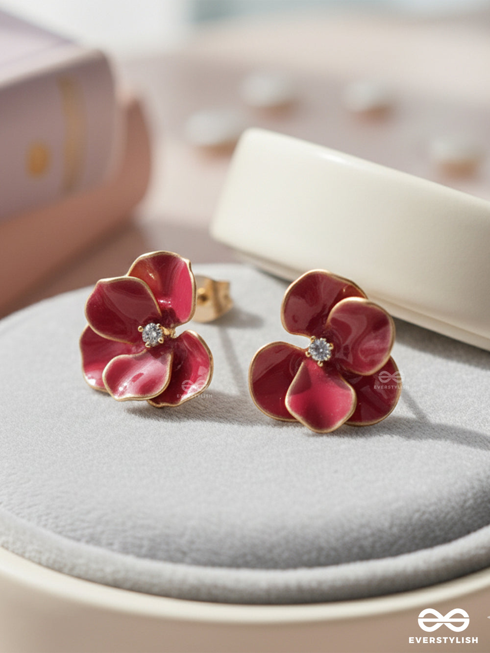 Ruby Petals- Textured Floral Studs