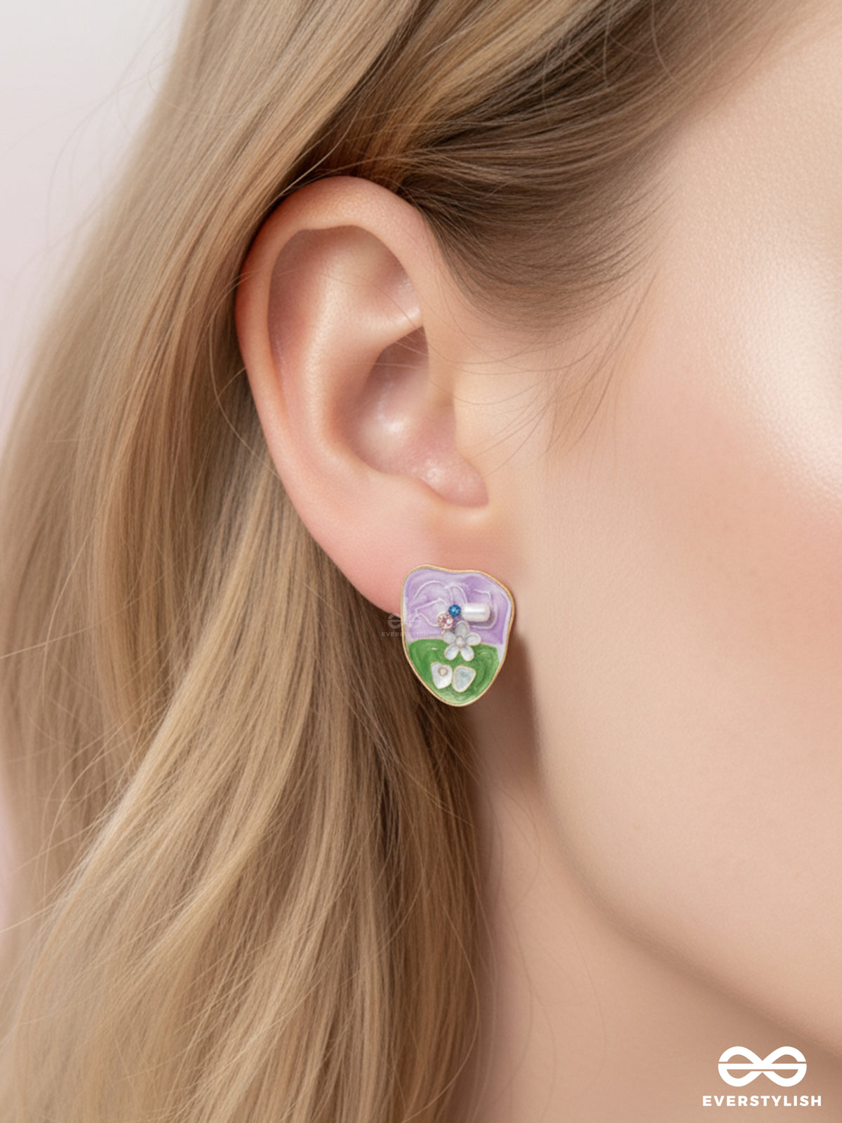 Lavender Leaf - Whimsical Floral Earrings With Enamel Details