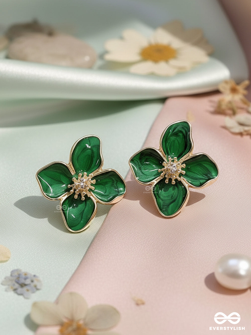 Emerald Bloom- Statement Floral Studs