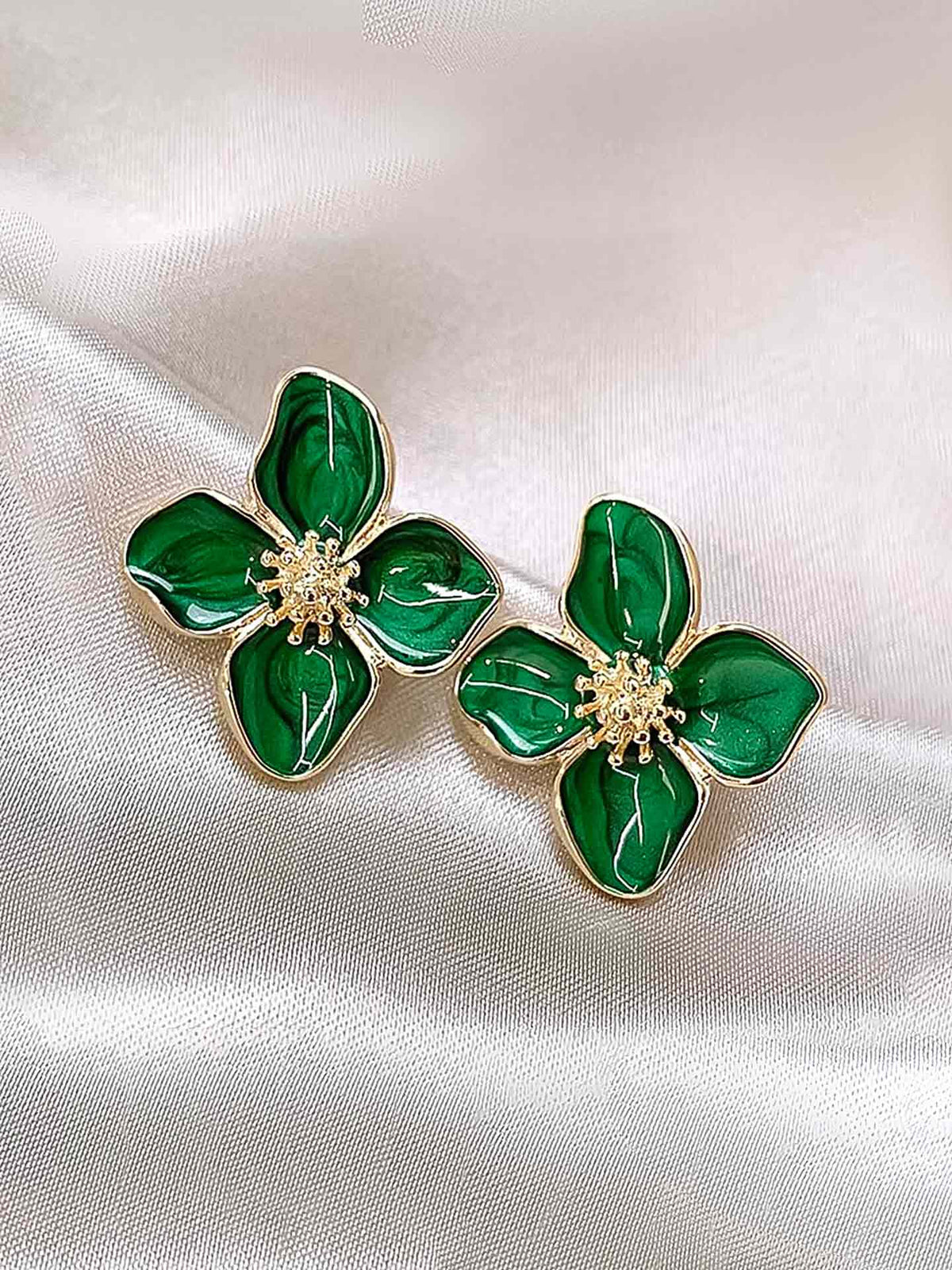 Emerald Bloom- Statement Floral Studs