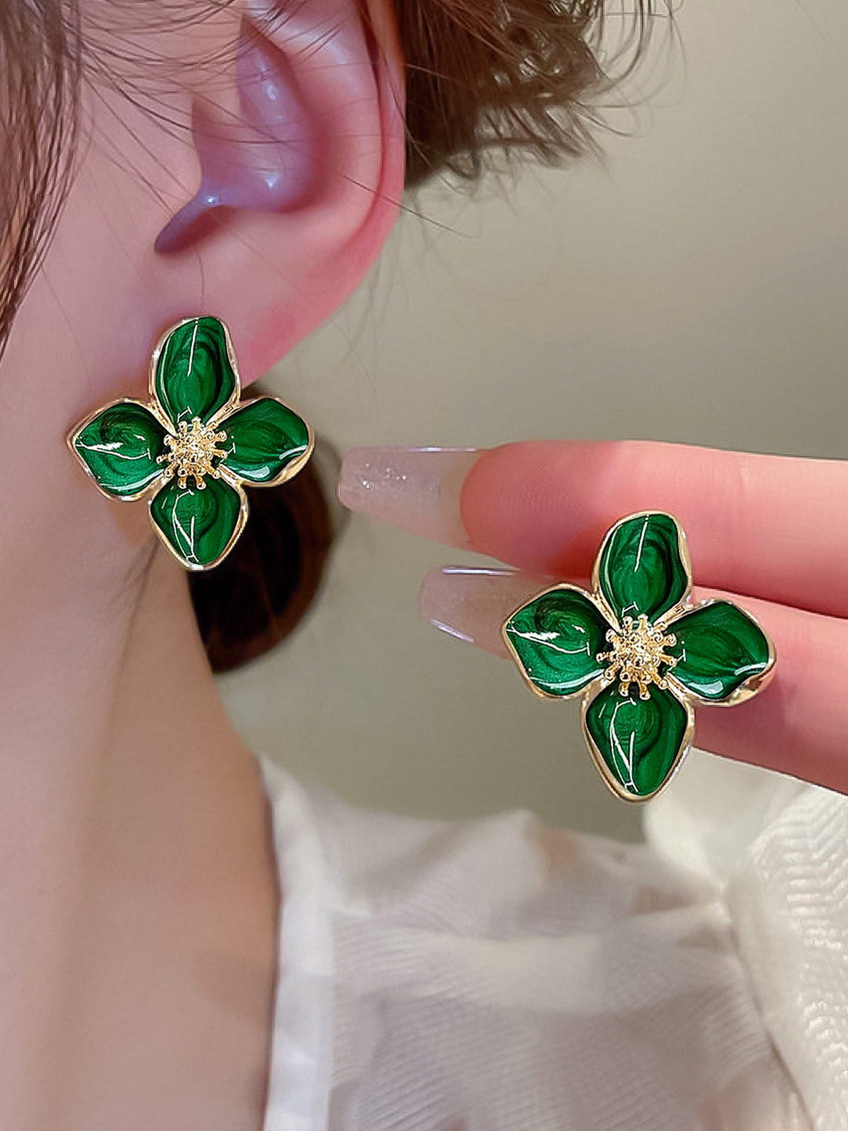 Emerald Bloom- Statement Floral Studs