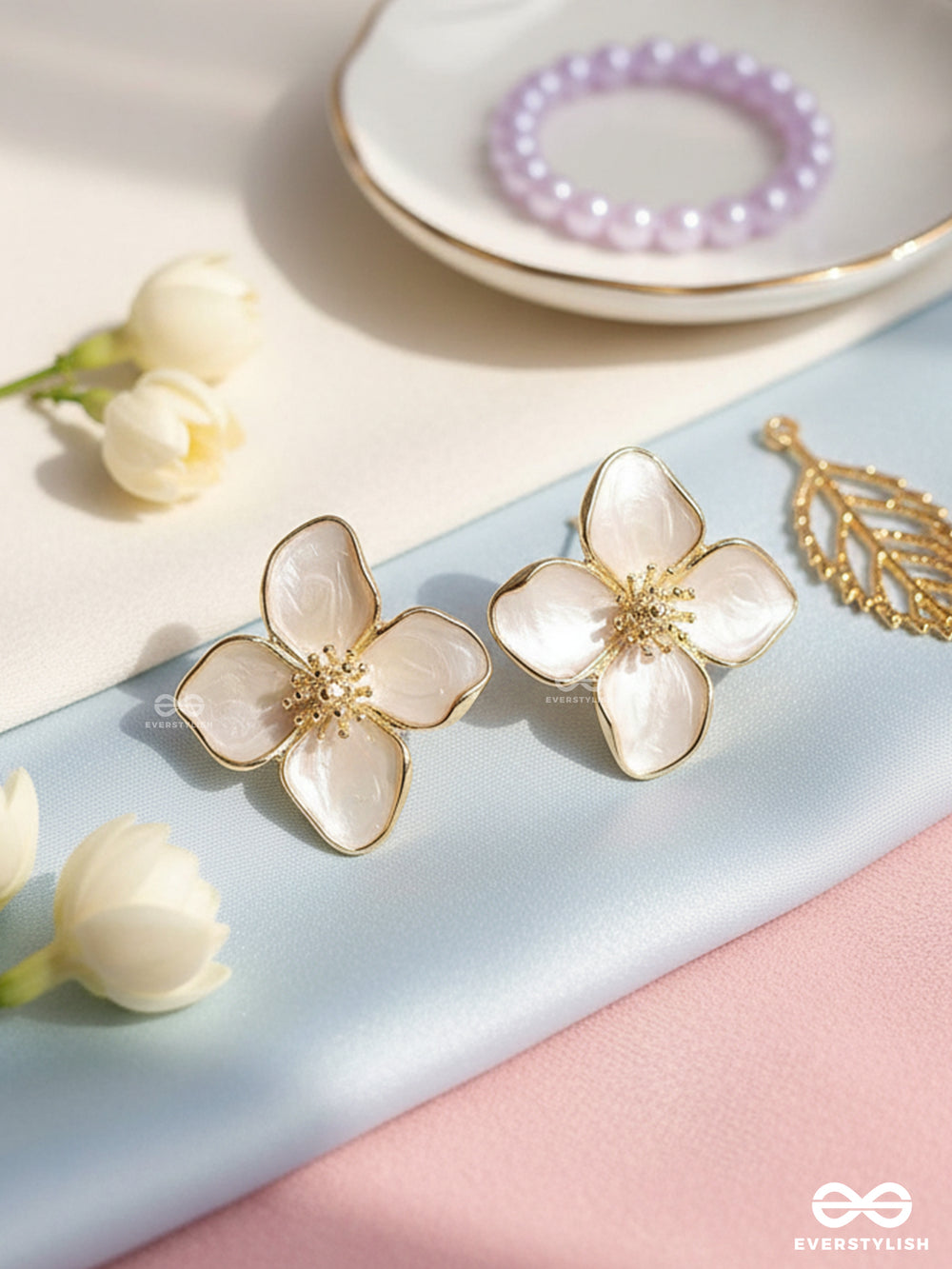Ivory Flare- Gentle Off-White Bloom Studs