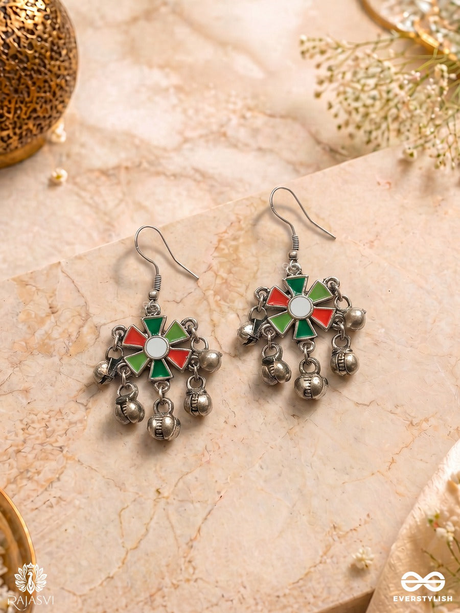 Rustic Bloom - Oxidised Flower Drop Earrings