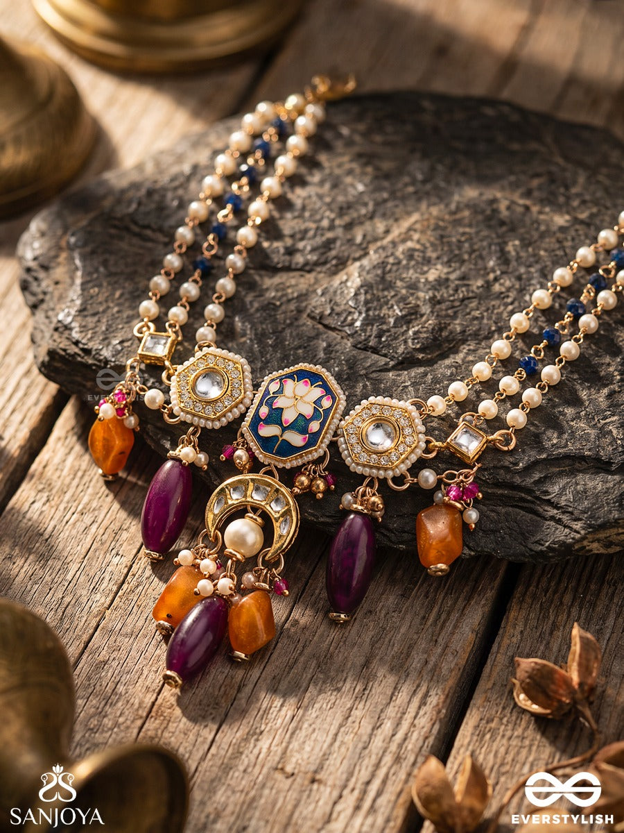 Padmabhusan - Lotus Adornment - Kundan Pendant With Pearls, Purple And Amber Beads