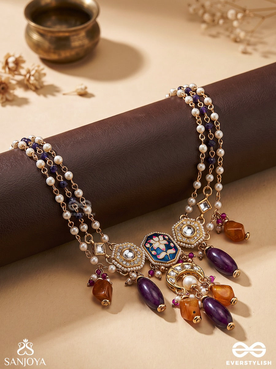Padmabhusan - Lotus Adornment - Kundan Pendant With Pearls, Purple And Amber Beads