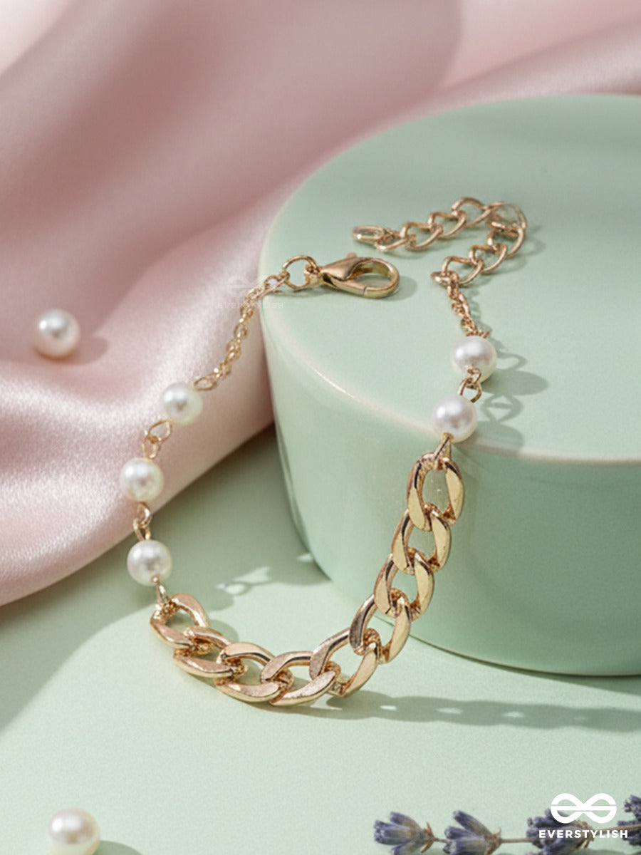 Chained Charm - Golden Bracelet With Pearl