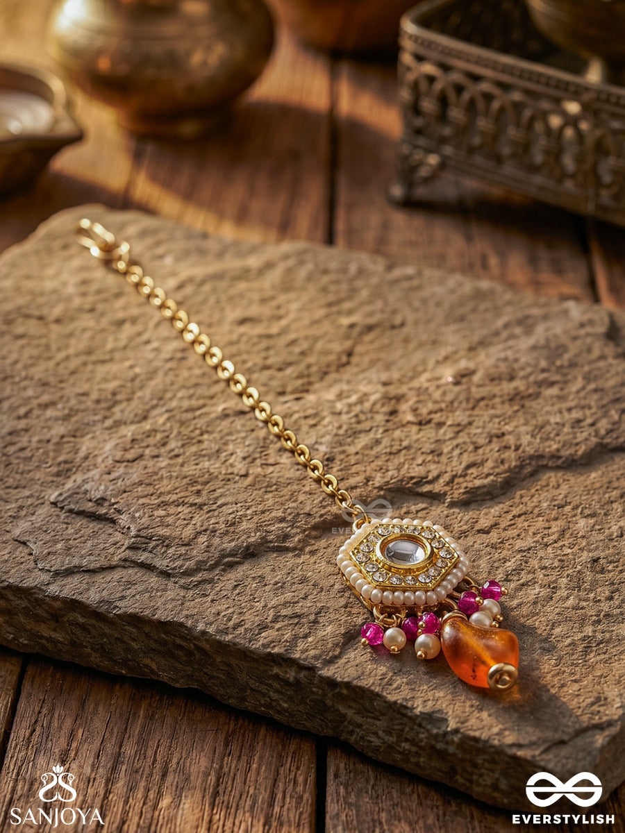 Madhurima - Sweet Radiance - Elegant Maangtika With Ornamental Panel And Pearl Detailing