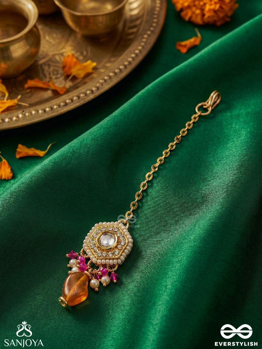 Madhurima - Sweet Radiance - Elegant Maangtika With Ornamental Panel And Pearl Detailing