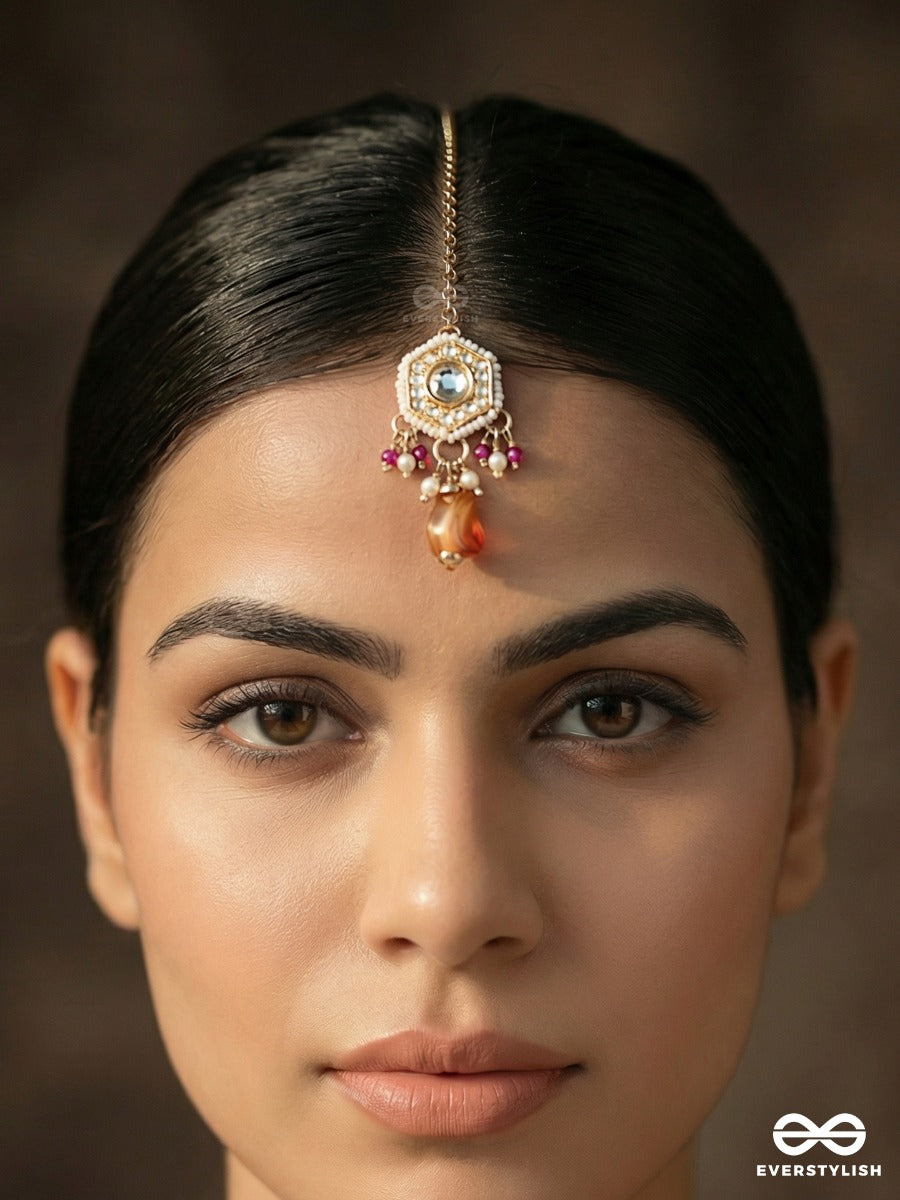 Madhurima - Sweet Radiance - Elegant Maangtika With Ornamental Panel And Pearl Detailing