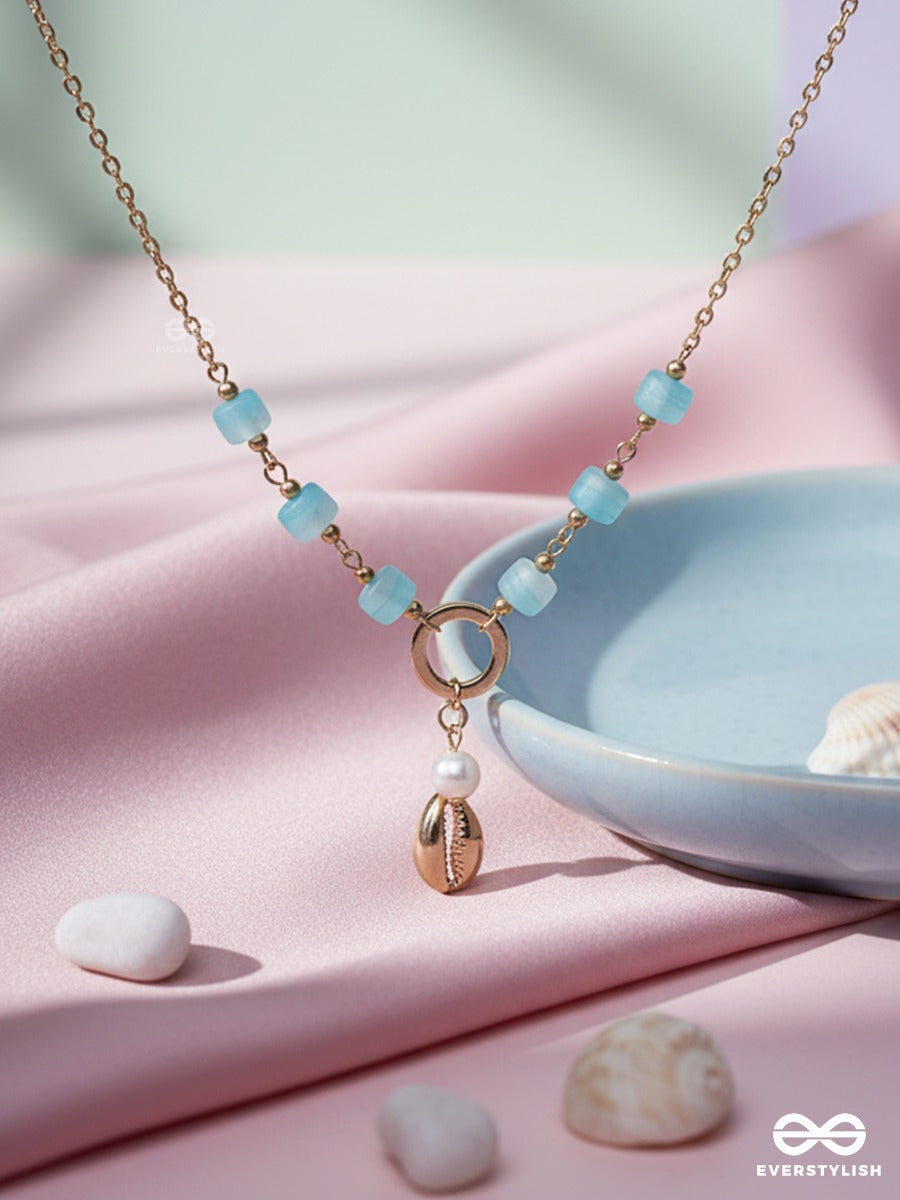 Sea Drop - Necklace With Blue Beads, Pearl & Shell
