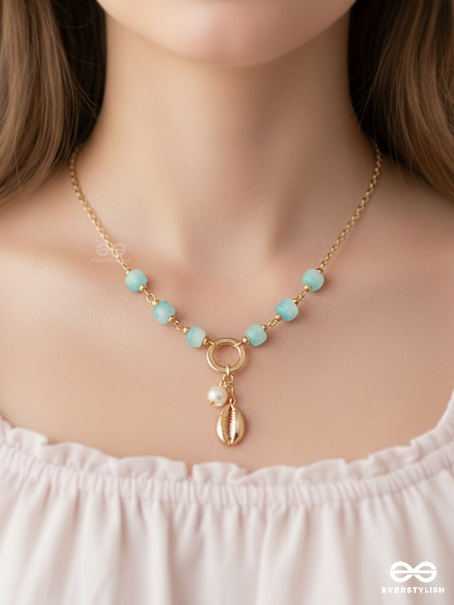 Sea Drop - Necklace With Blue Beads, Pearl & Shell